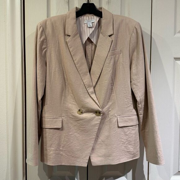 Katherine Barclay Beige Linen Blend Double Breasted Blazer XL - Picture 2 of 12